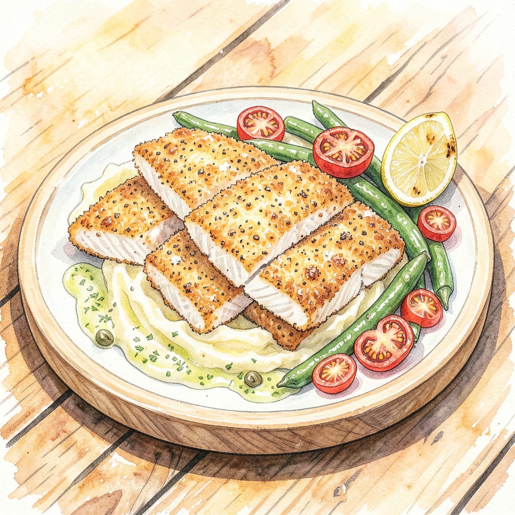 breaded fish recipe example with annotations