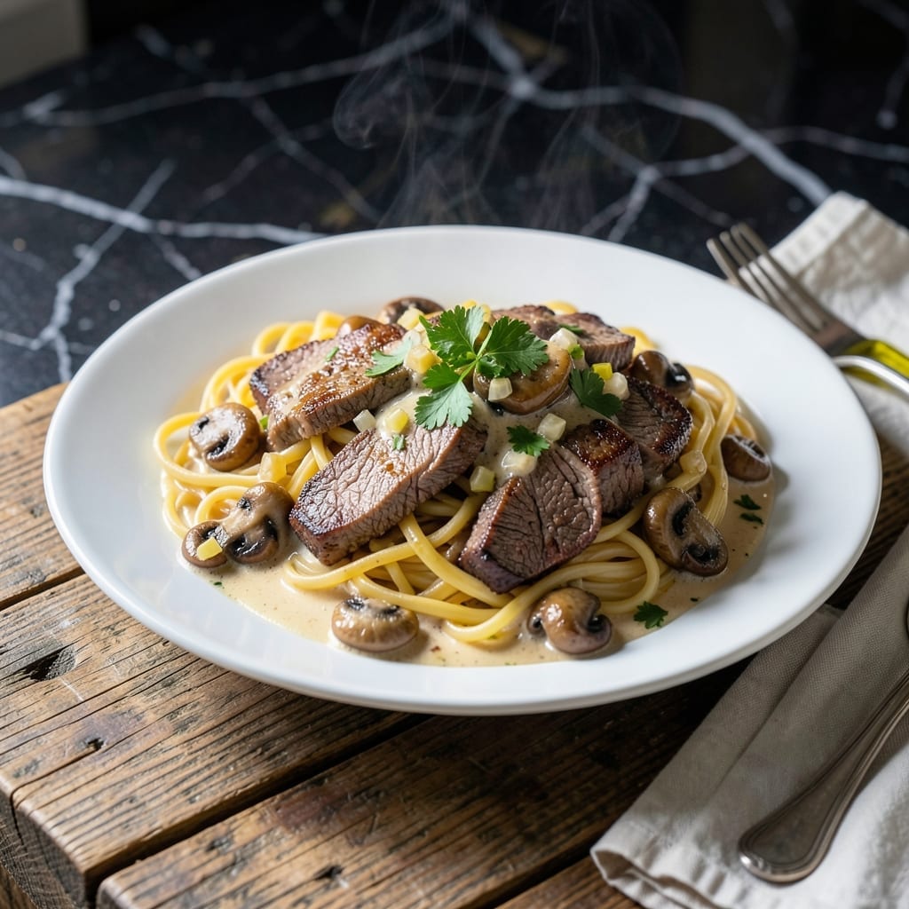 Homemade Beef Stroganoff With Mushrooms Recipe: Rich Sour Cream Sauce Over Egg Noodles