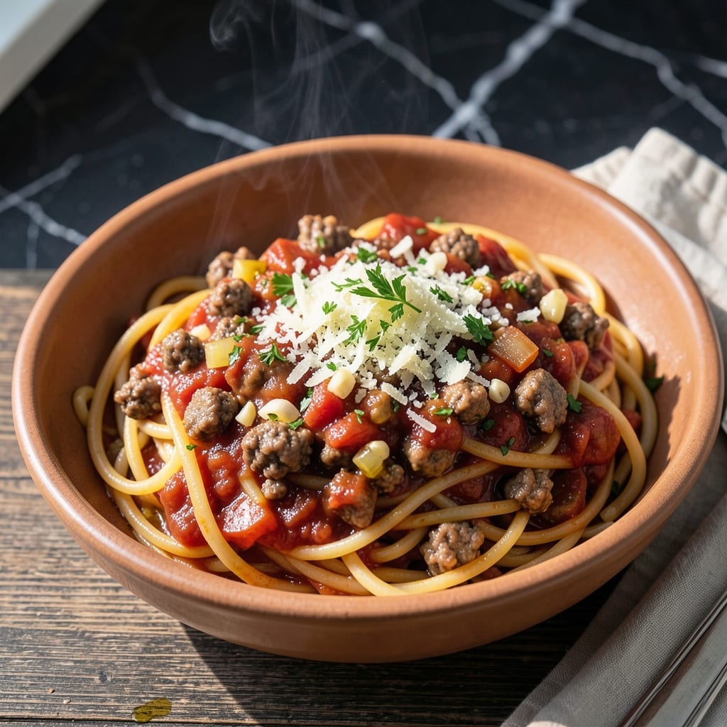 Spaghetti Recipe With Ground Beef and Italian Sausage: Hearty Meat Sauce Simmered to Richness