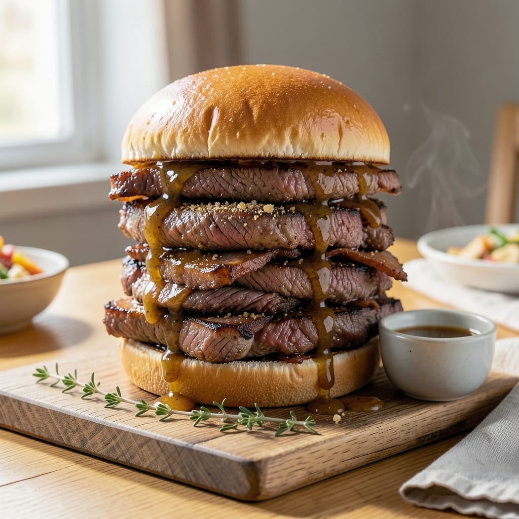 Hot Roast Beef Sandwich Recipe With Au Jus: Shaved Thin and Dipped to Perfection