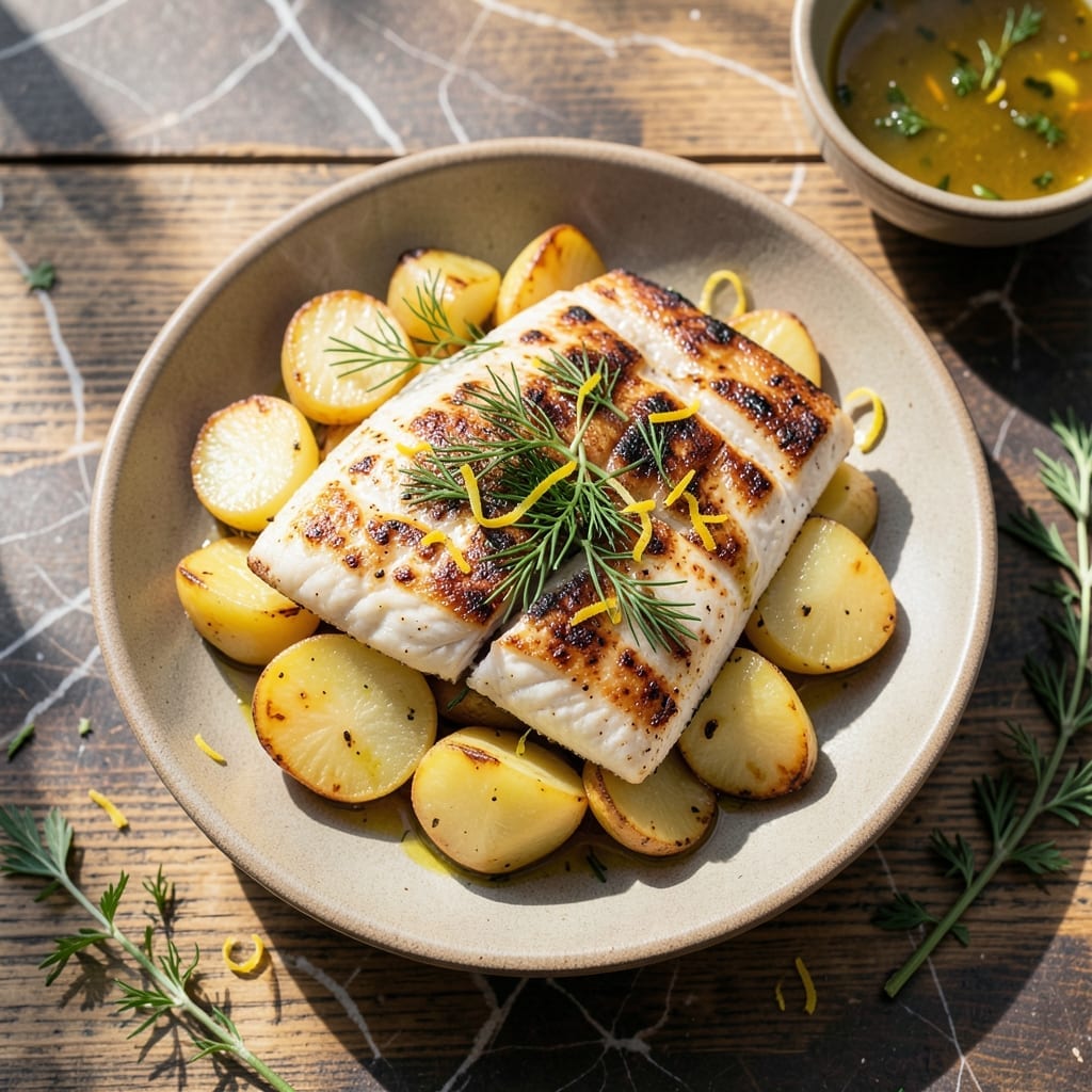 Grilled Fish and Potatoes Recipe: Smoky Char With Lemon-Herb Zest