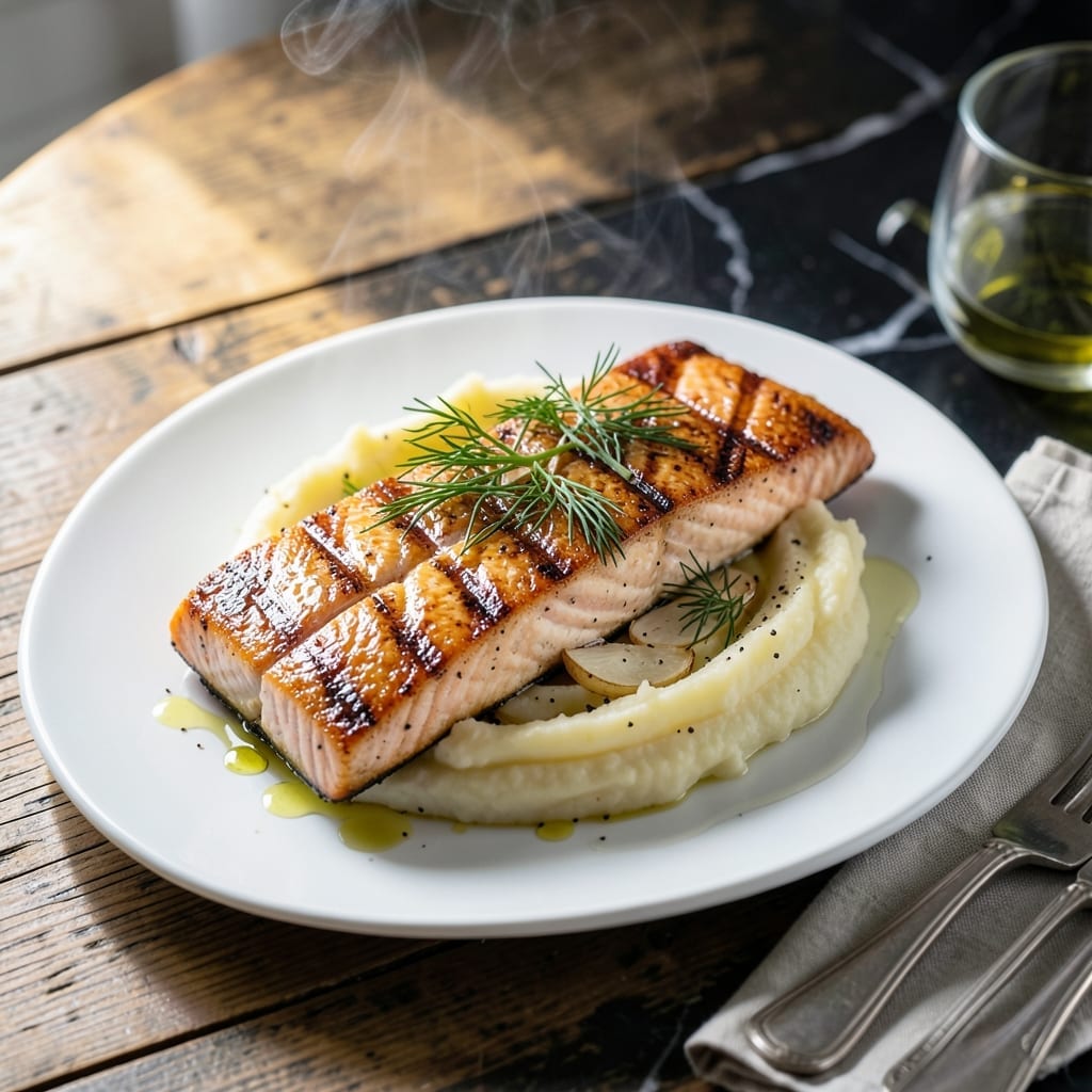 Grilled Salmon Mashed Potatoes Recipe: Flaky Fish With Velvety Sides