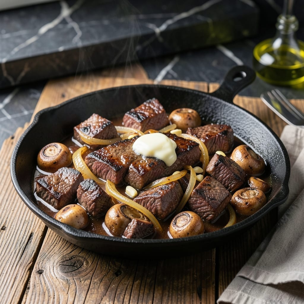 Beef Tips on Stove Recipe: Garlic Butter Mushroom Sauce