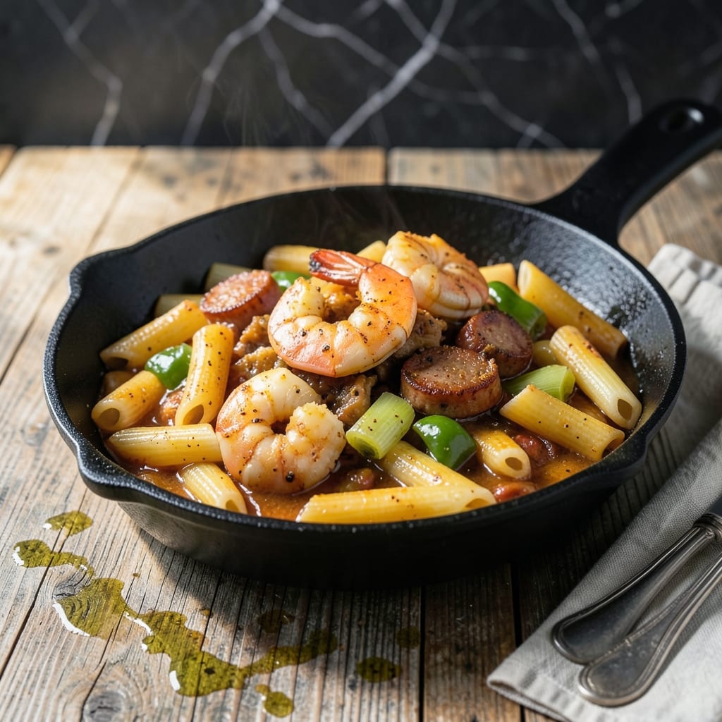 Recipe for Cajun Jambalaya Pasta: Spicy Andouille and Shrimp Fusion