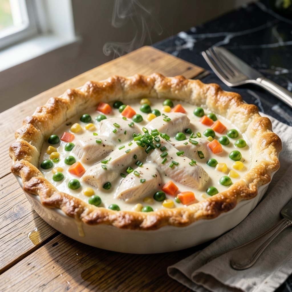 Easy Creamy Chicken Pie Recipe With Cream Cheese: Velvety Filling Under Golden Crust