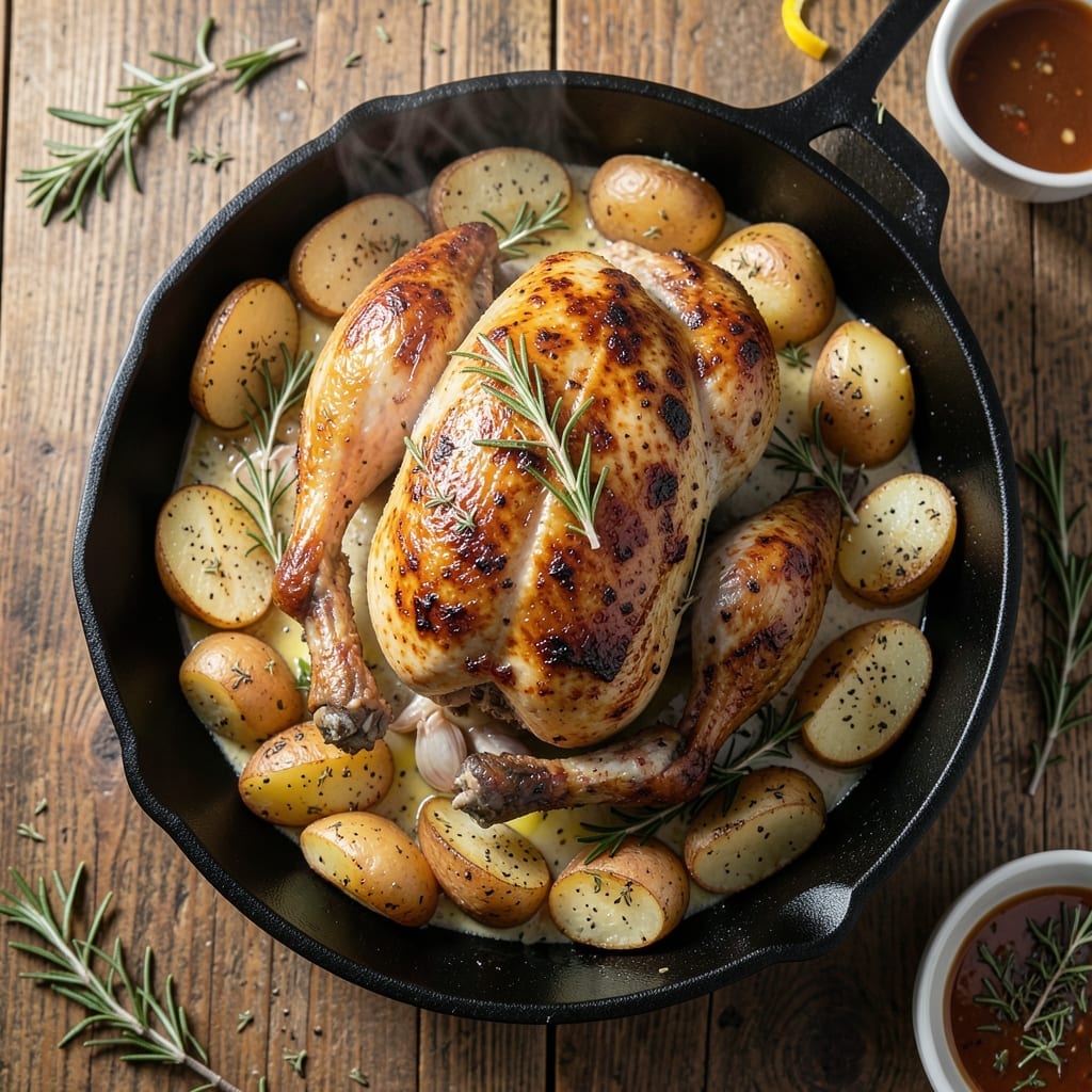 Old Fashioned Roast Chicken Recipe With Potatoes: Herb-Infused Golden Crispiness