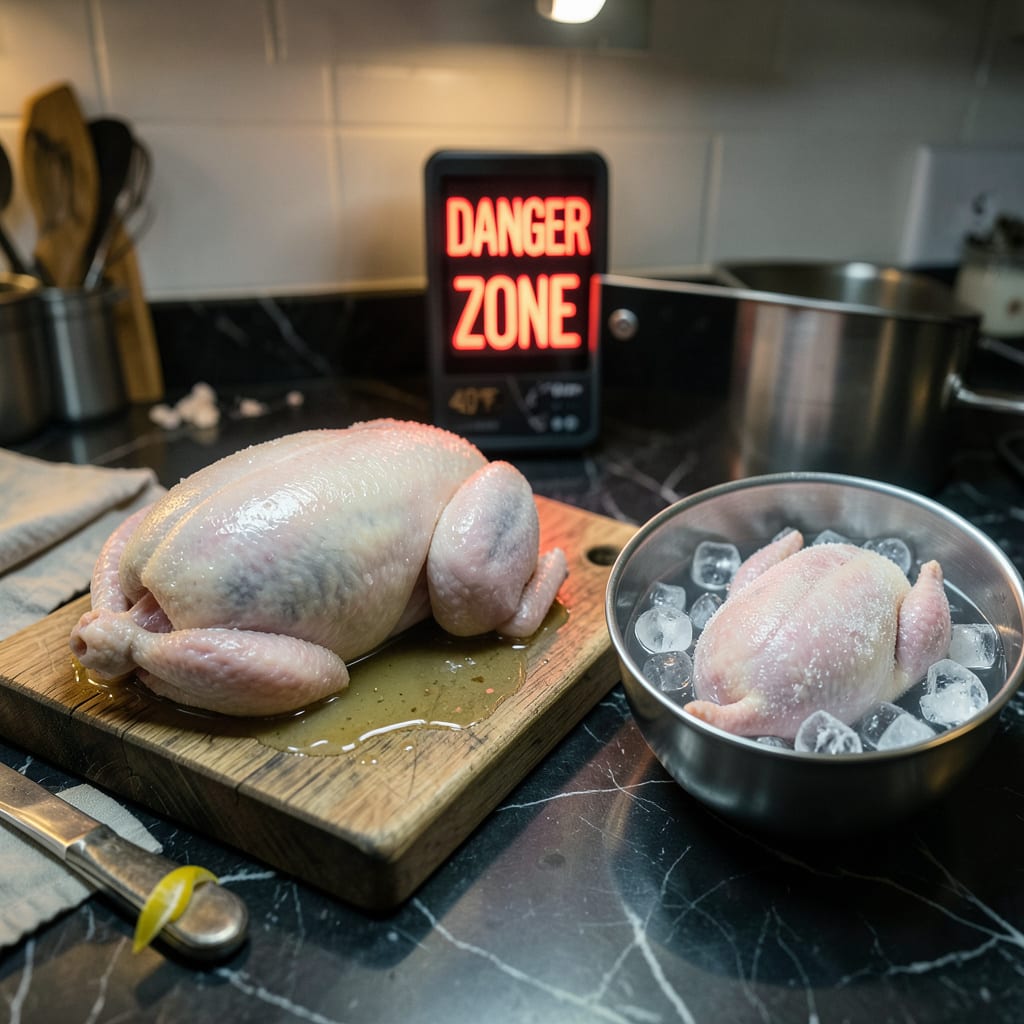 Visual representation of can you leave frozen chicken out overnight