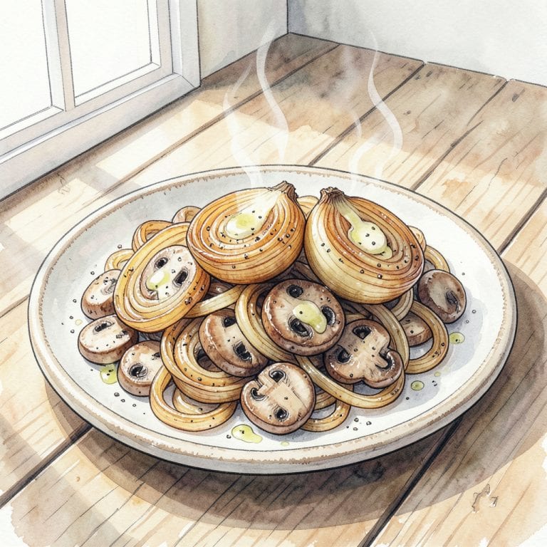 Caramelized Onions and Mushrooms Recipe: Sweet and Savory Delight illustration with key details