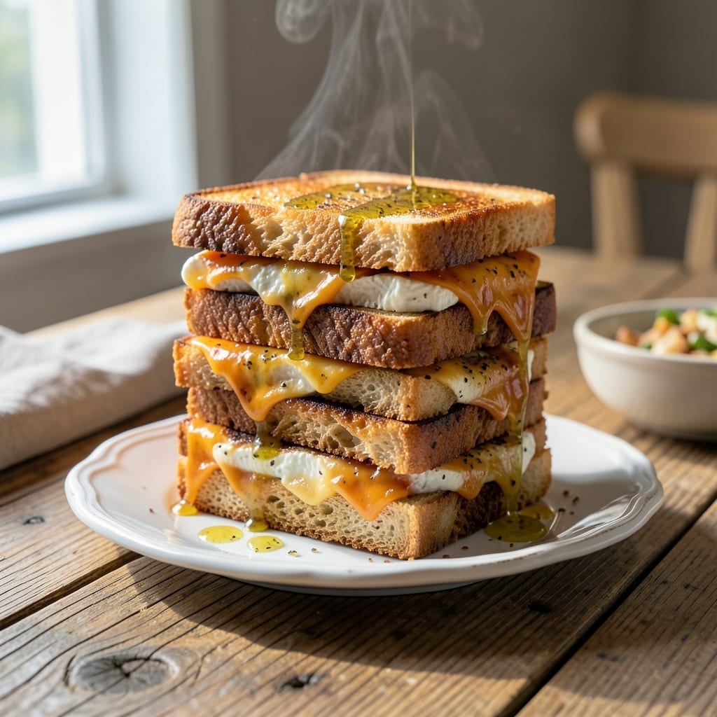 Different Grilled Cheese Sandwich Recipe: Triple Cheese with Crispy Sourdough