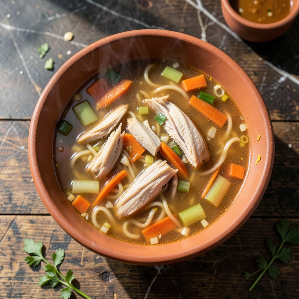 Chicken Noodle Soup Recipe Rotisserie: Shredded Chicken in Savory Broth