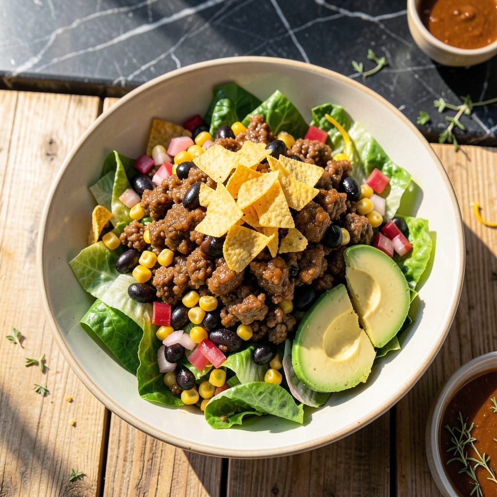 The Very Best Taco Salad Recipe With Ground Beef: Tex-Mex Crunch in Every Bite The Very Best Taco Salad Recipe With Ground Beef: Tex-Mex Crunch in Every Bite