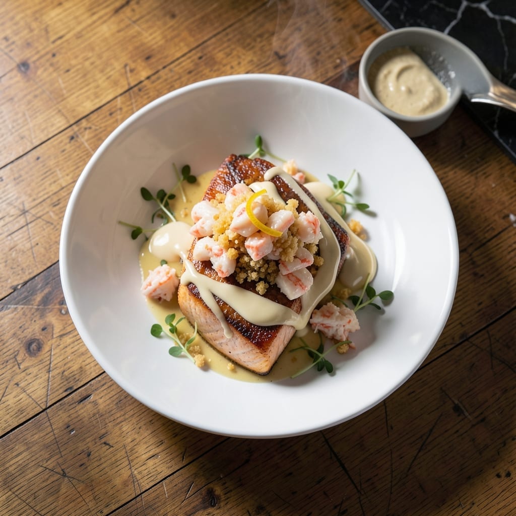 Salmon Oscar: Classic Crab-Topped Filet With Lemon Butter Sauce
