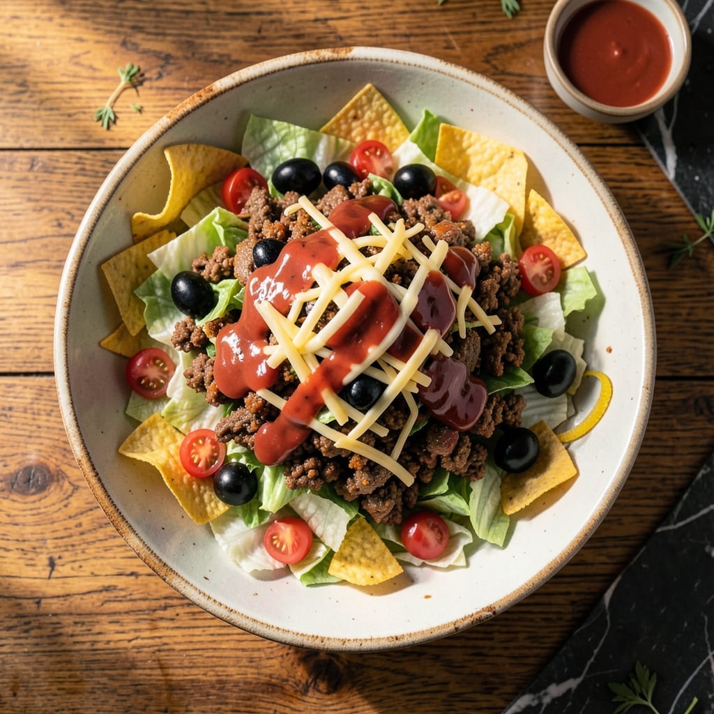Taco Salad Recipe With Catalina Dressing: Crunchy Layers With Zesty Tang