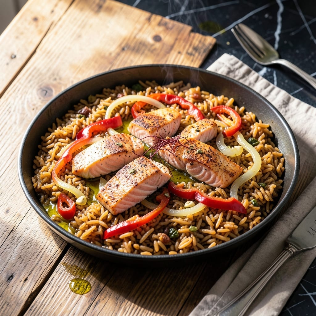Salmon Paella Recipe: Saffron-Infused Seafood with Crispy Socarrat