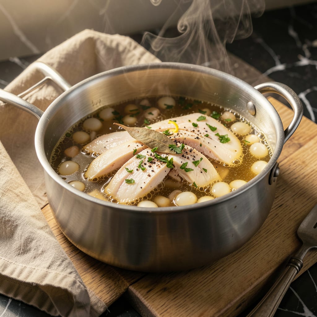 Comprehensive chicken bouillon to make broth visual reference