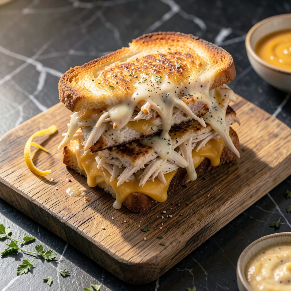 chicken grilled cheese recipe example with annotations