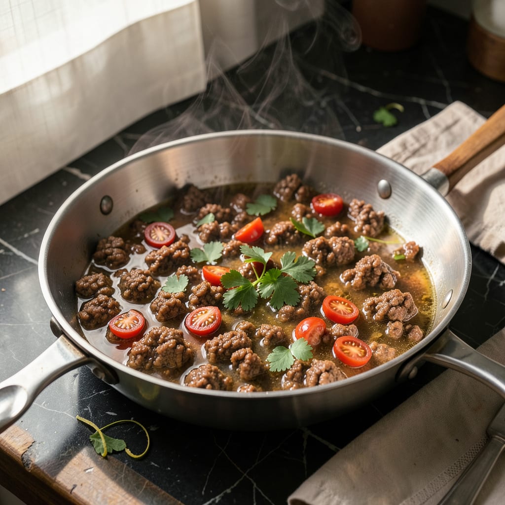 Cooking Ground Beef in Water: Juicy Results Without the Grease illustration with key details