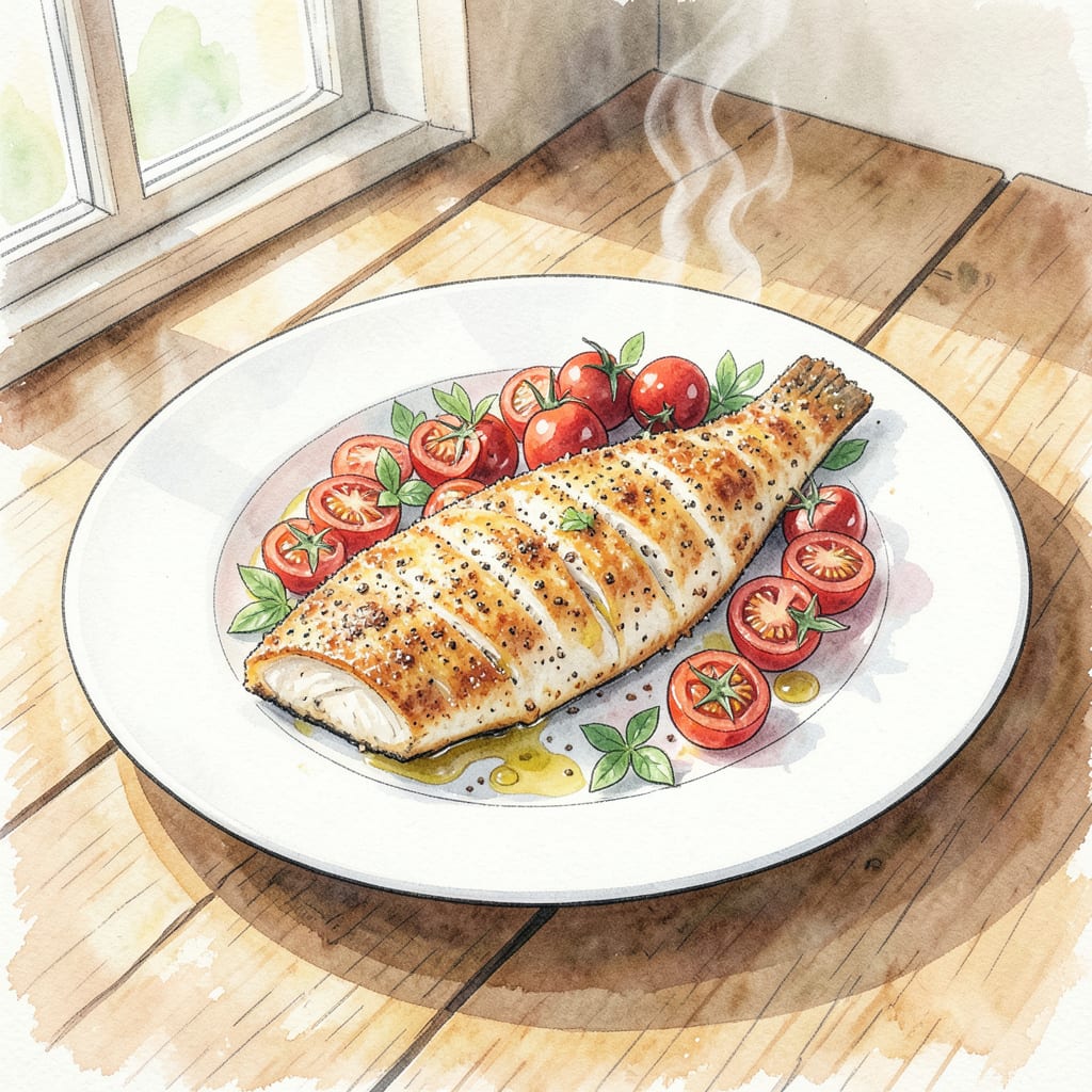 Crispy Branzino Recipe: Mediterranean Delight with Flaky Fish example with annotations