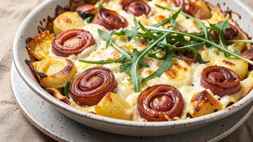 Smoked Sausage and Potato Frittata with Arugula