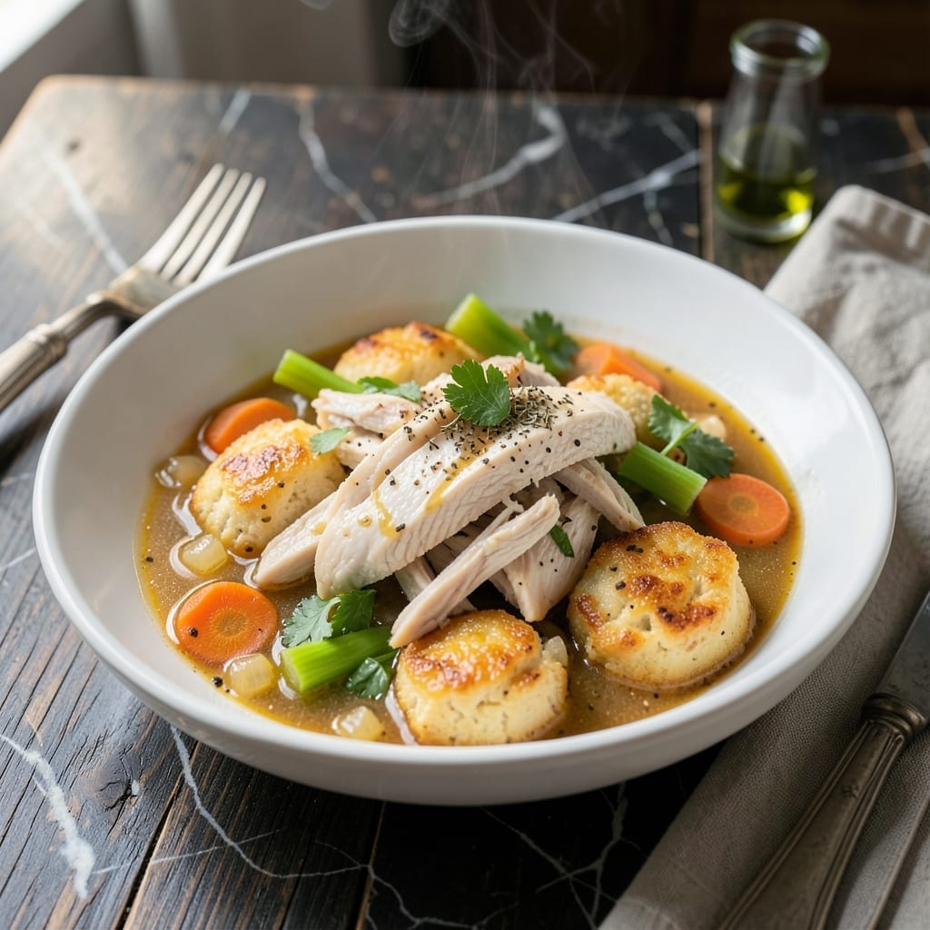 Recipe For Chicken And Dumplings Made With Biscuits: Fluffy Pillows in Savory Broth