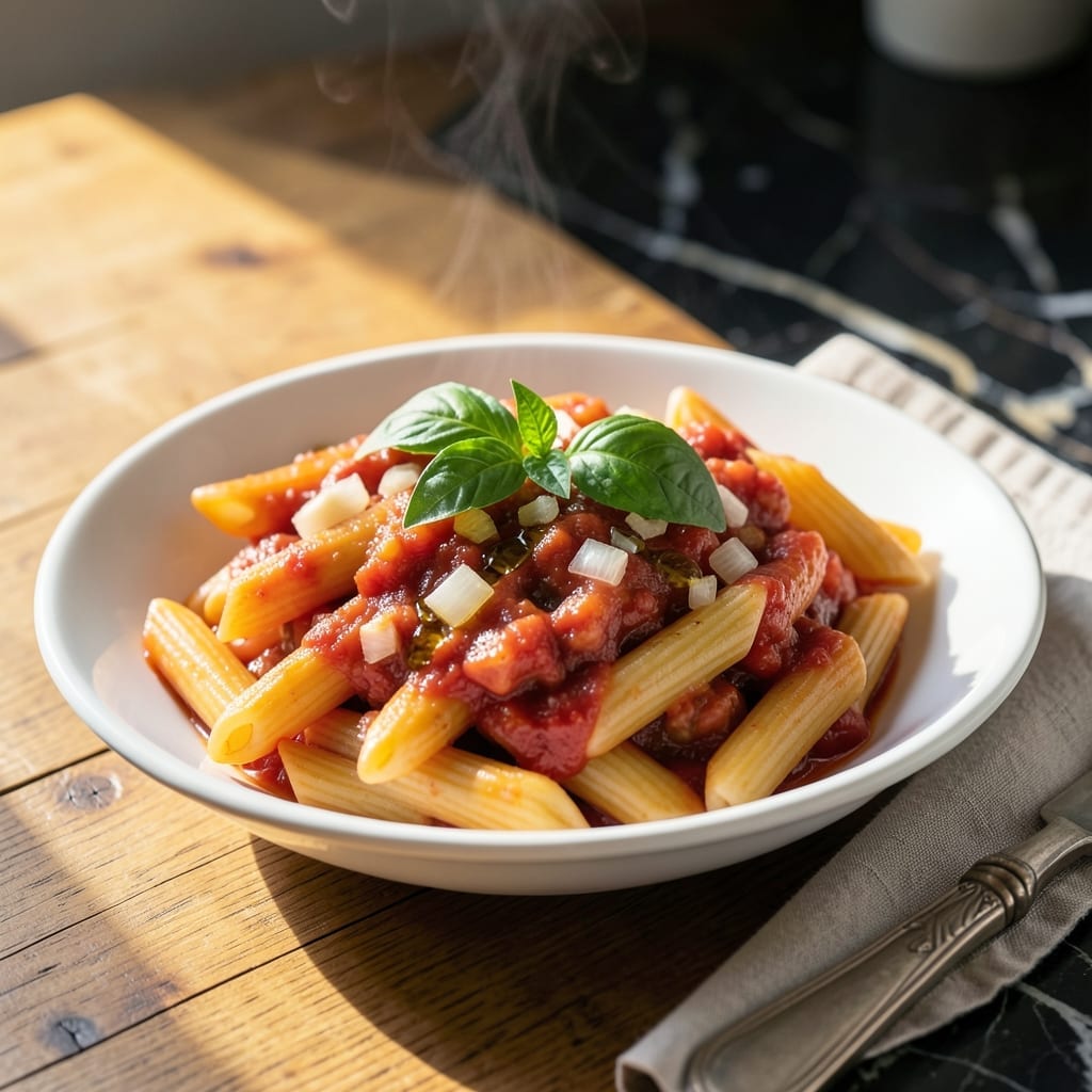 Recipe for Penne Pasta With Tomato Sauce: Al Dente Pasta in Classic Marinara