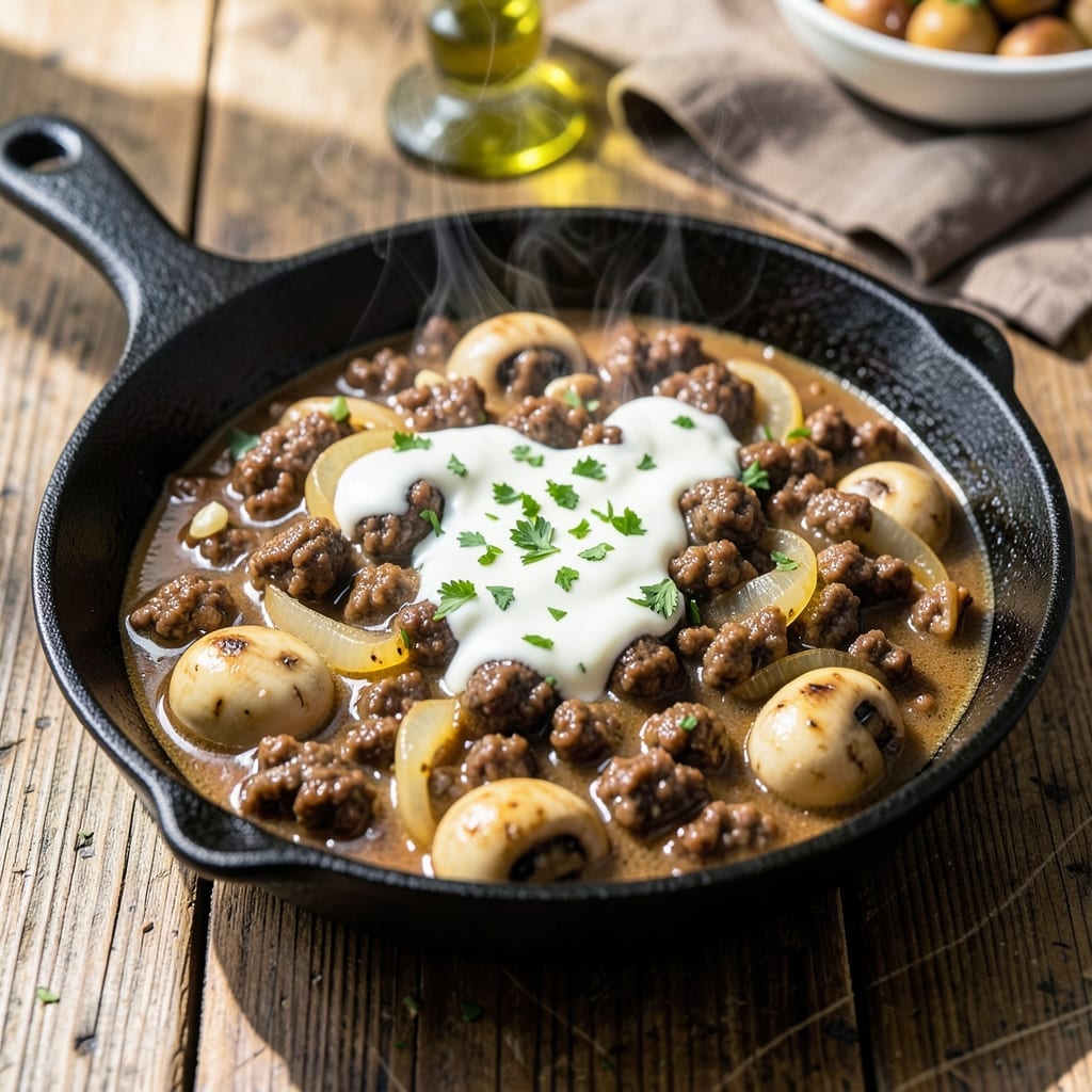 Hamburger Beef Stroganoff Recipe Sour Cream: Ground Beef in Creamy Mushroom Sauce