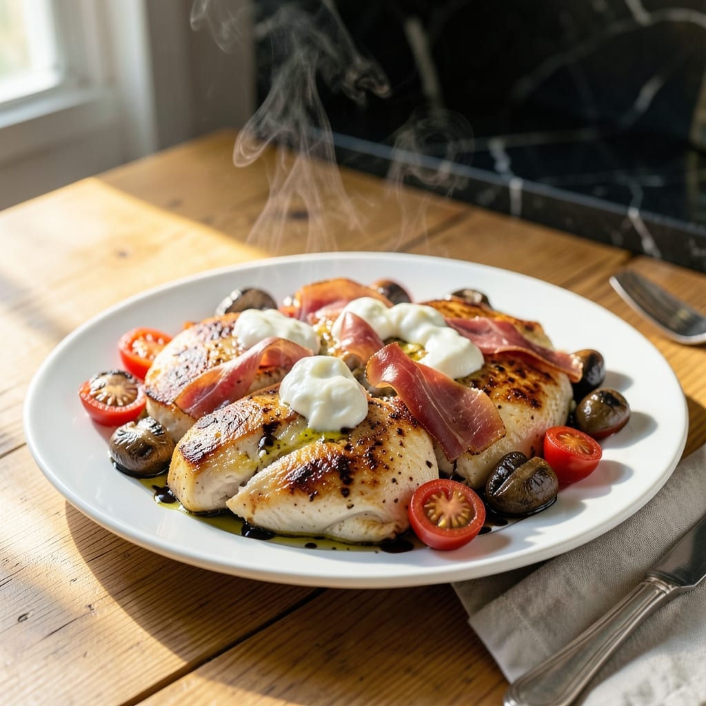 Chicken Capricciosa Recipe: Italian-Style Ham and Mushroom Delight