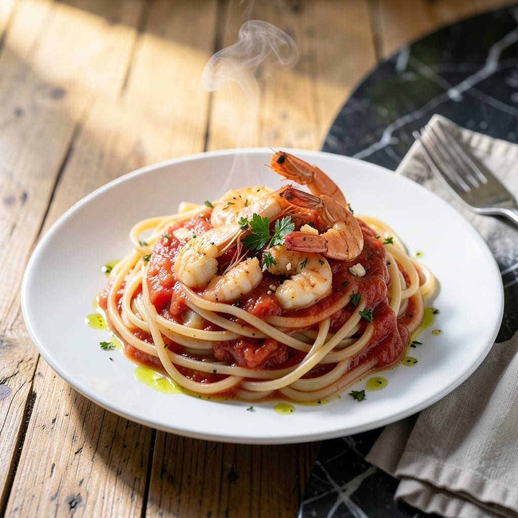 Recipe For Shrimp Pasta With Tomato Sauce: Garlicky Mediterranean Flavors in 20 Minutes