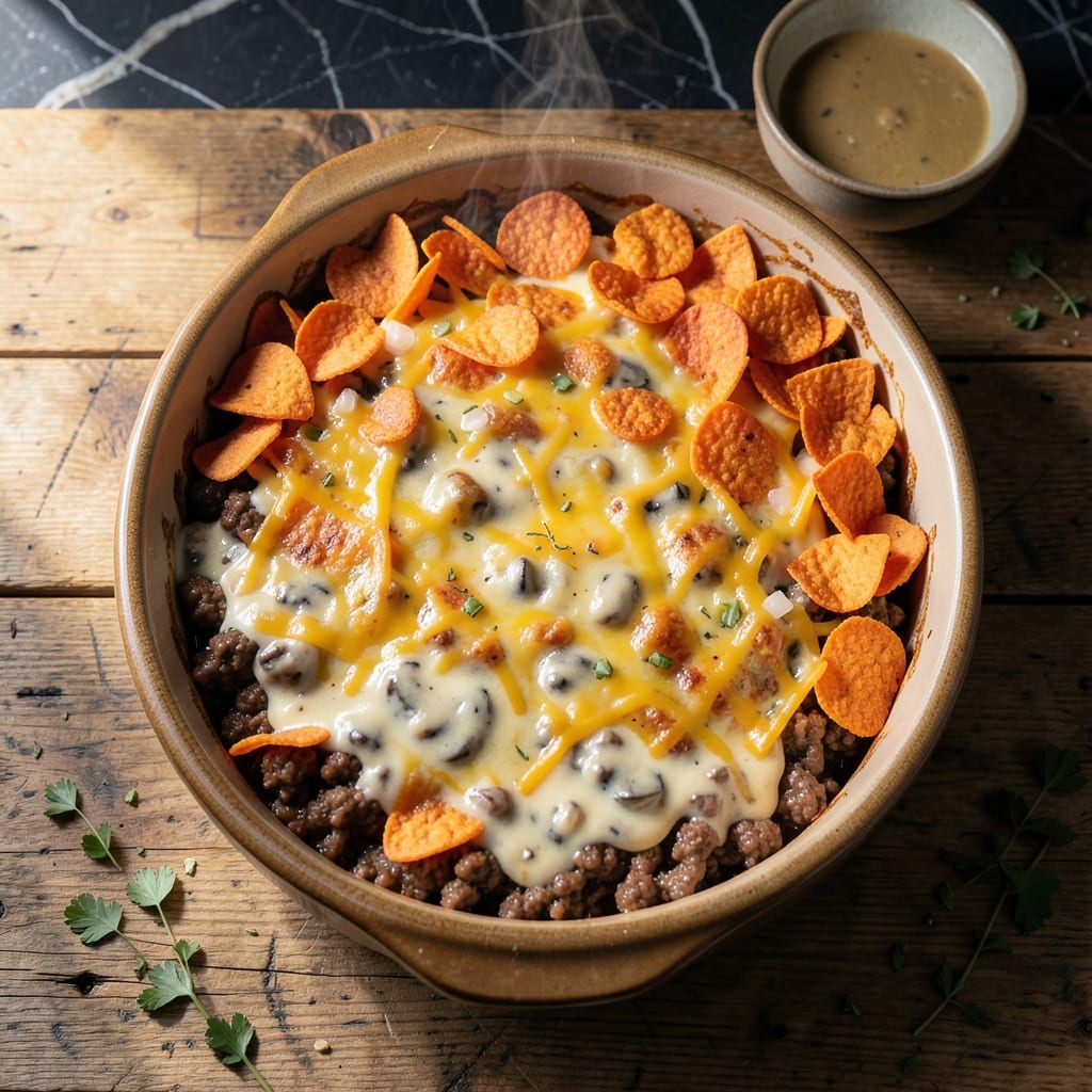 Dorito Casserole Recipe With Cream of Mushroom Soup: Cheesy Crunch in Every Layer