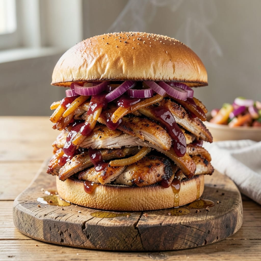 Pulled Chicken Barbecue Sandwich Recipe: Smoky Sweet Stacked High