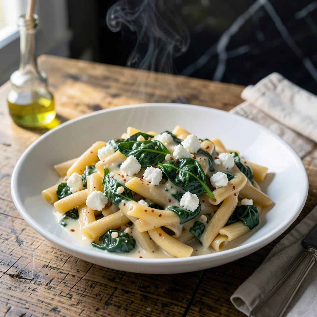 Recipe for Pasta With Spinach and Feta Cheese: Bright Mediterranean Flavors in One Pot