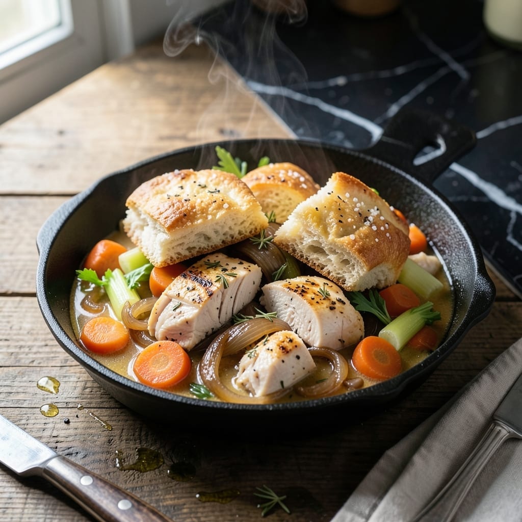 Healthy Chicken Pot Pie Recipe With Biscuits: Flaky Topped Comfort in One Skillet