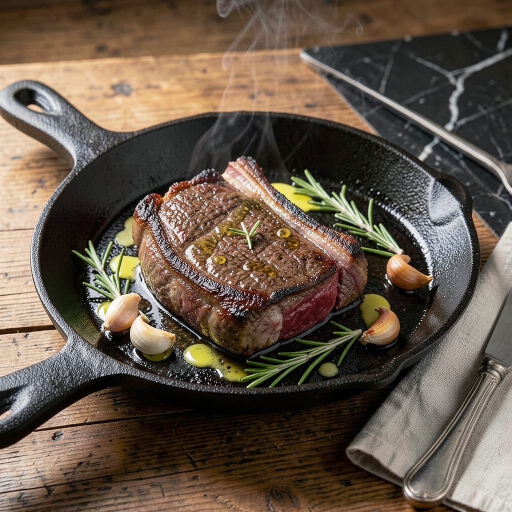Recipe For T Bone Steak In Cast Iron Pan: Steakhouse Seared Crust at Home