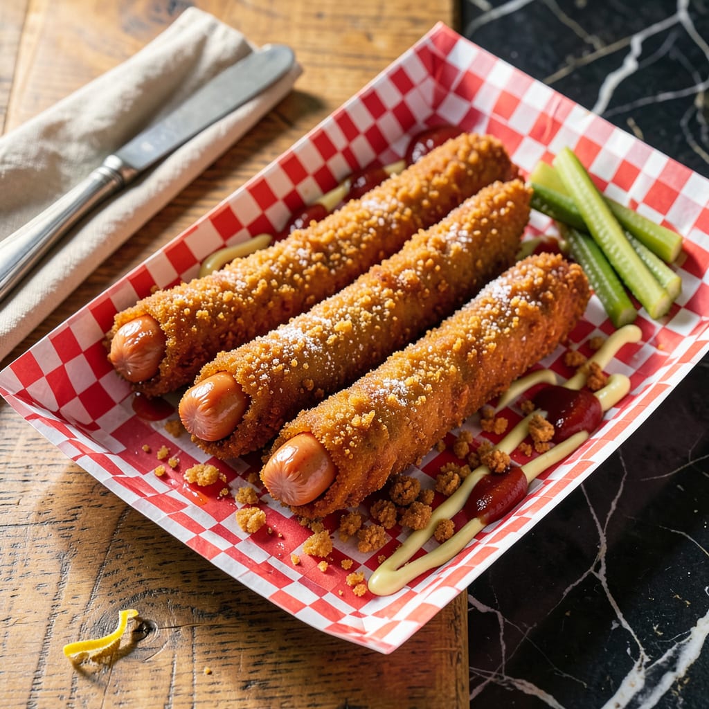 Deep Fry Frozen Corn Dogs: Crispy Golden Crust in Minutes example with annotations