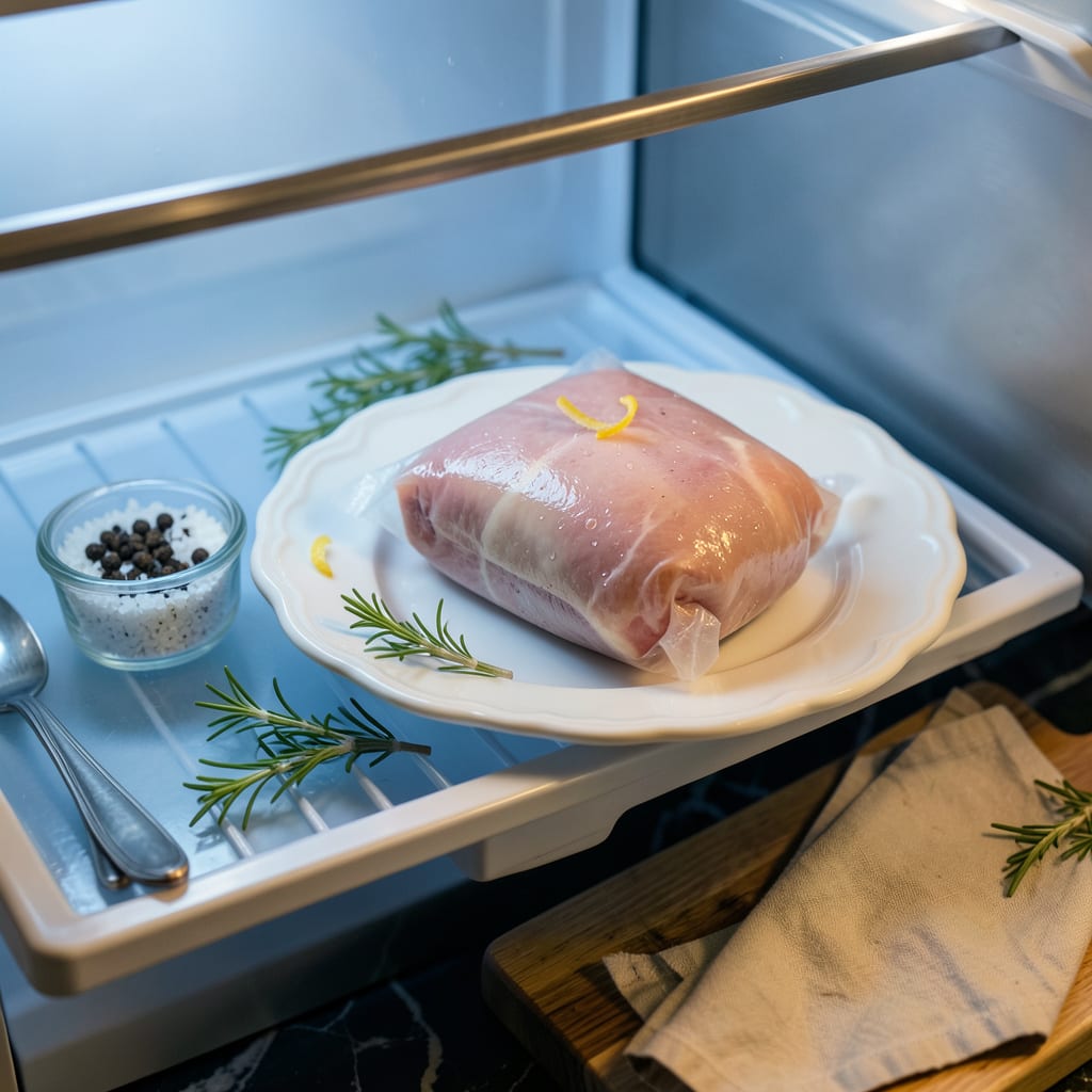 Visual representation of defrosting pork tenderloin
