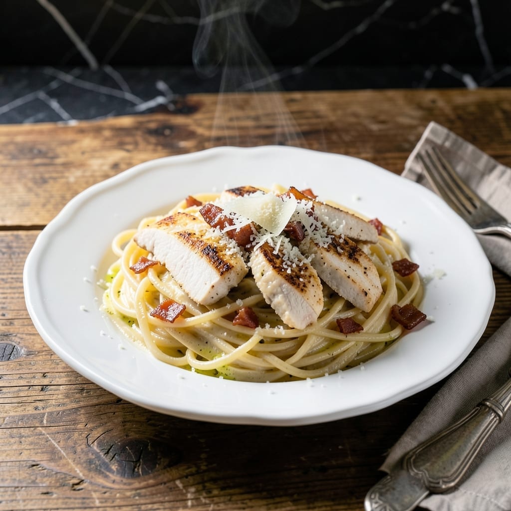 Buca Di Beppo Chicken Carbonara Recipe: Creamy Sauce with Pancetta and Peas Buca Di Beppo Chicken Carbonara Recipe: Creamy Sauce with Pancetta and Peas