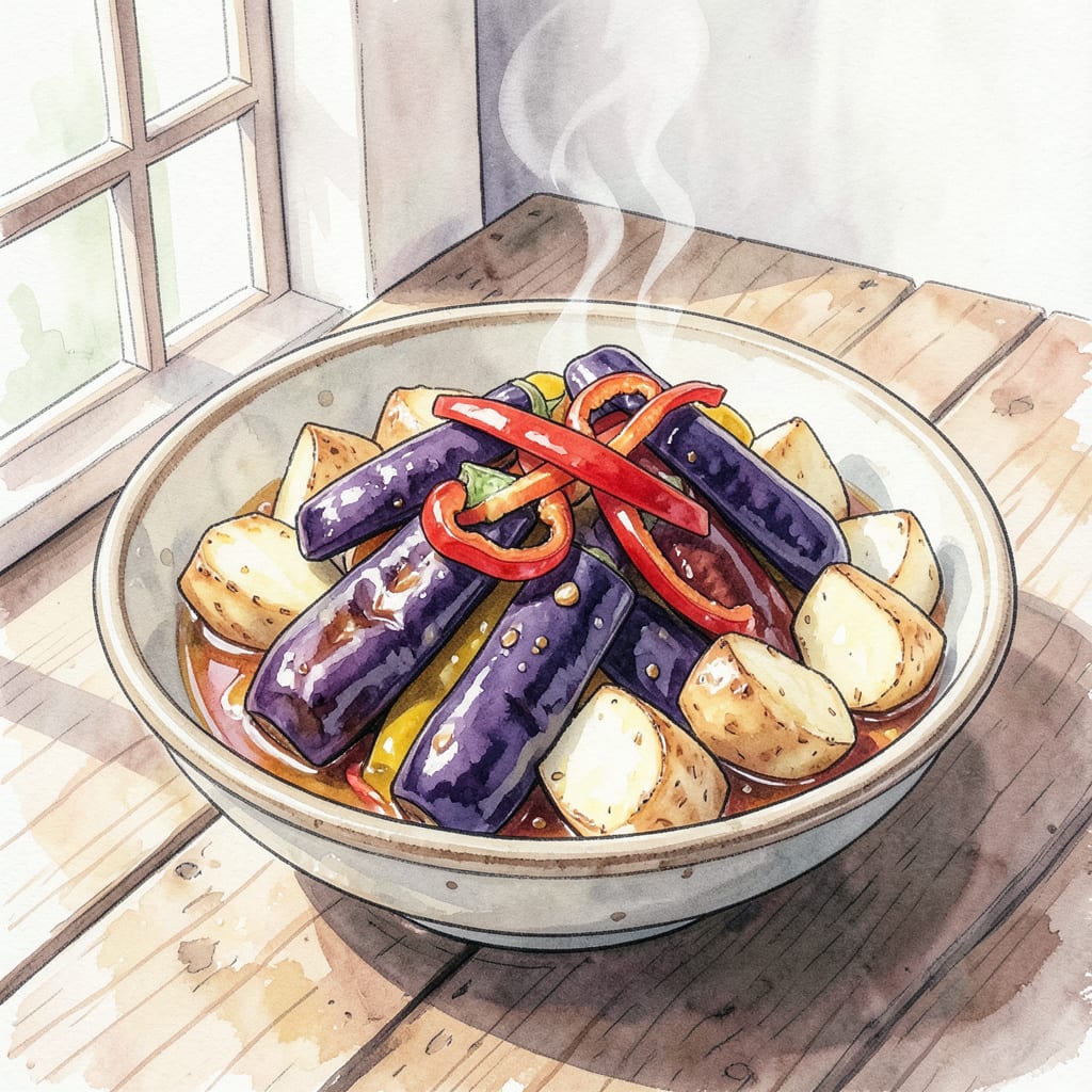 Di San Xian Recipe: Hearty Vegetarian Delight in 30 Minutes illustration with key details