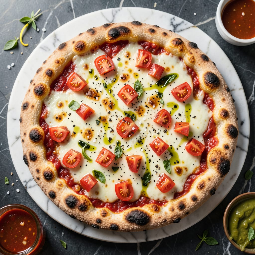 Comprehensive diced tomatoes on pizza visual reference