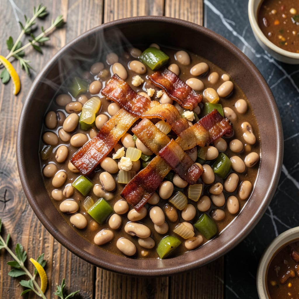 Dinosaur BBQ Baked Beans Recipe: Smokehouse Style Sweetness in Every Bite illustration with key details