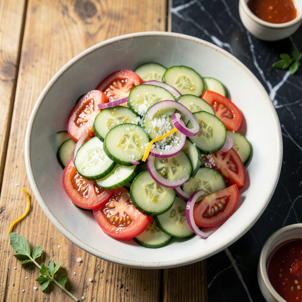Comprehensive dinosaur bbq cucumber tomato salad recipe visual reference