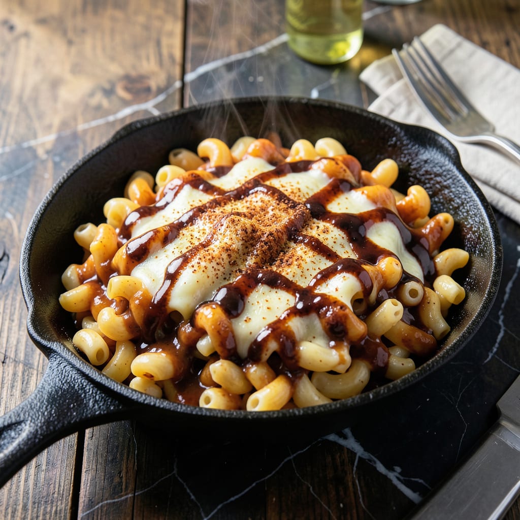 Visual representation of dinosaur bbq mac n cheese recipe