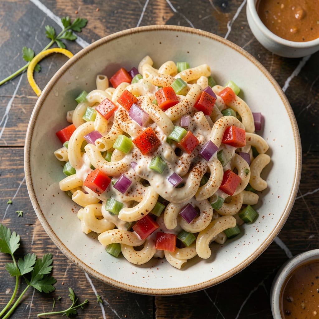 Comprehensive dinosaur bbq mac salad recipe visual reference