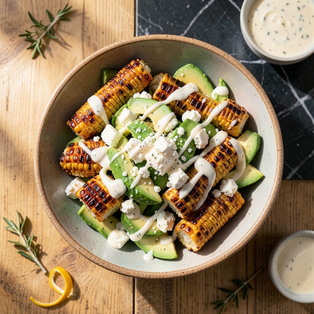 Grilled Corn and Avocado Salad With Feta Dressing Recipe: Summer in a Bowl With Zesty Creaminess