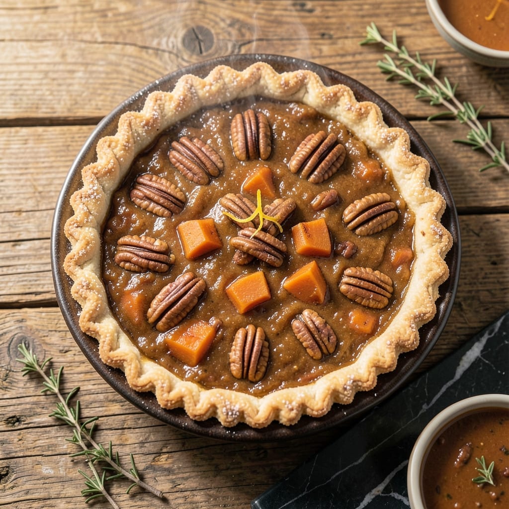 Dinosaur BBQ Sweet Potato Pecan Pie Recipe: Spiced Custard with Buttery Crunch
