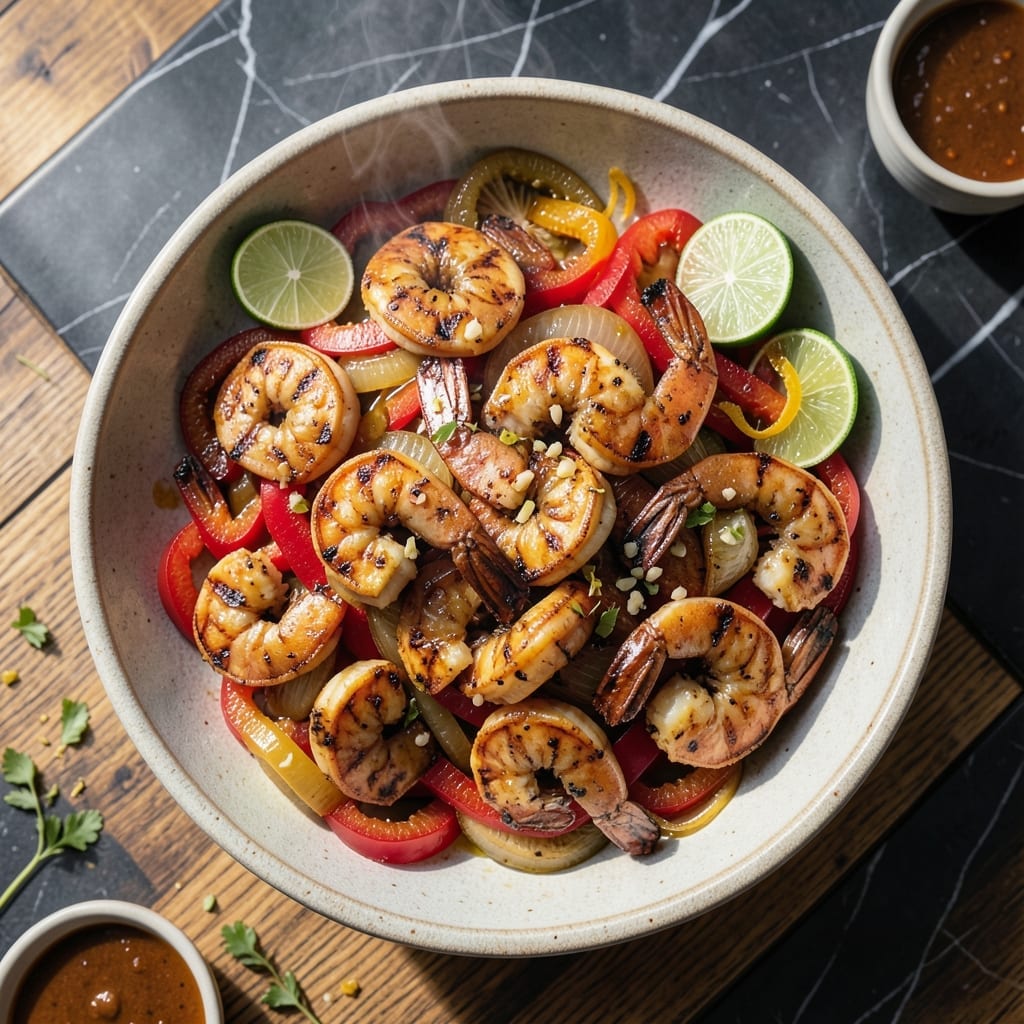 Grilled Shrimp Fajita Recipe: Sizzling Skillet with Peppers and Onions