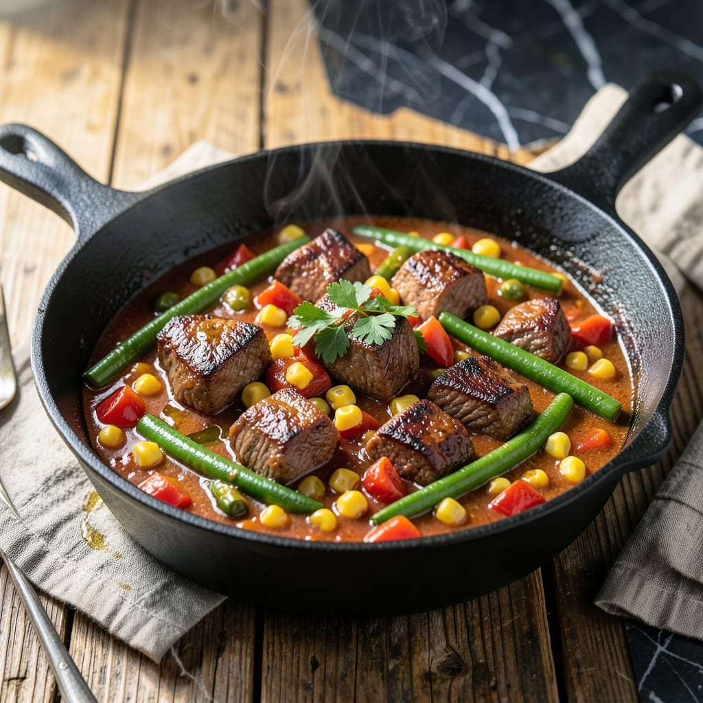Goulash Recipe With Corn and Green Beans: Hearty One-Pot Stew with Garden Veggies