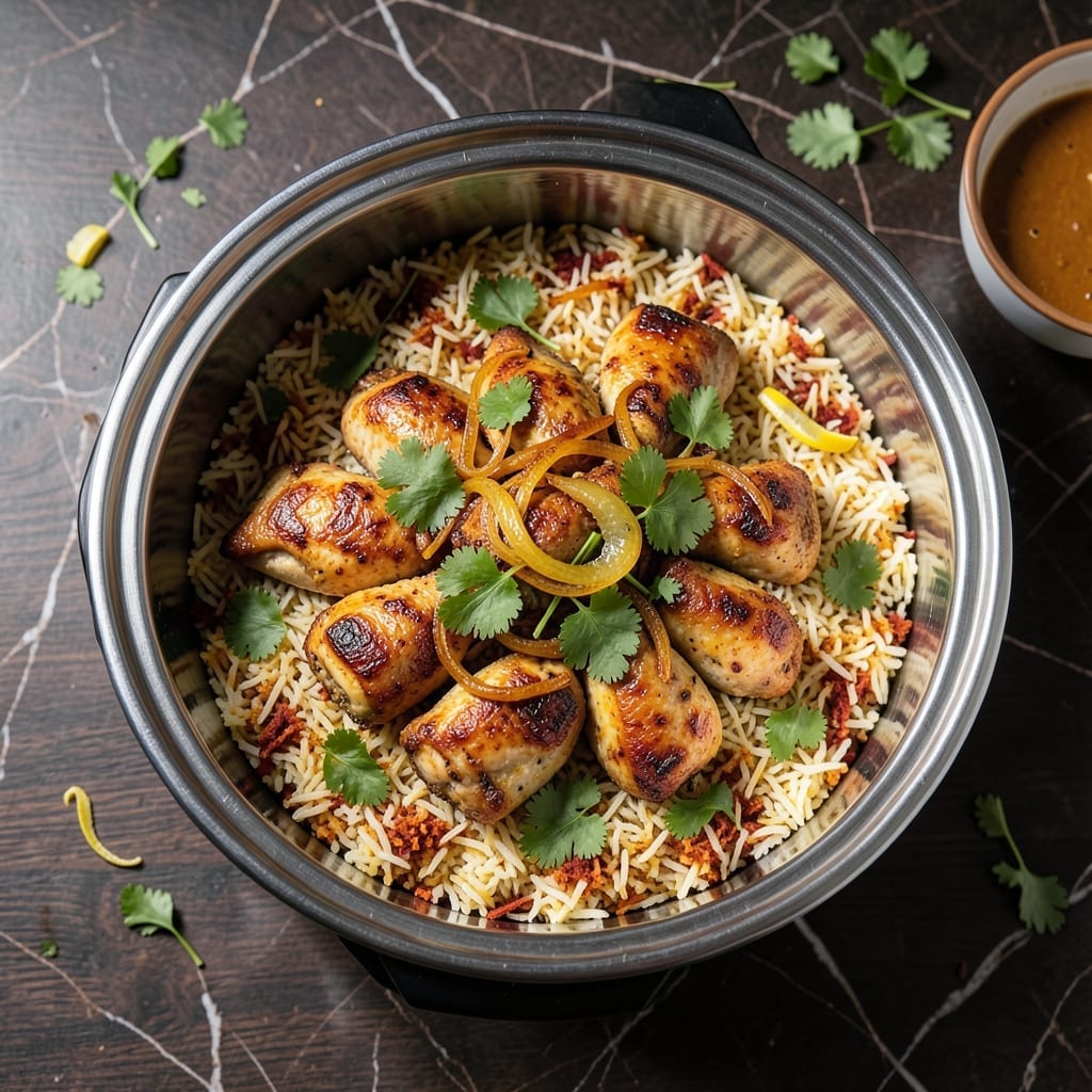 Hyderabadi Chicken Biryani Recipe in Rice Cooker: Fragrant Layers in One Pot Hyderabadi Chicken Biryani Recipe in Rice Cooker: Fragrant Layers in One Pot