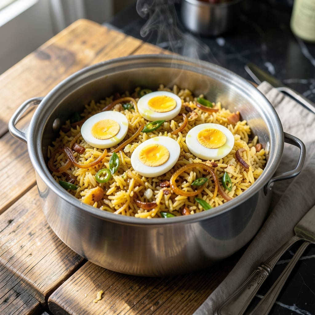 Egg Biryani Recipe in Rice Cooker: Fragrant Layers in One Pot