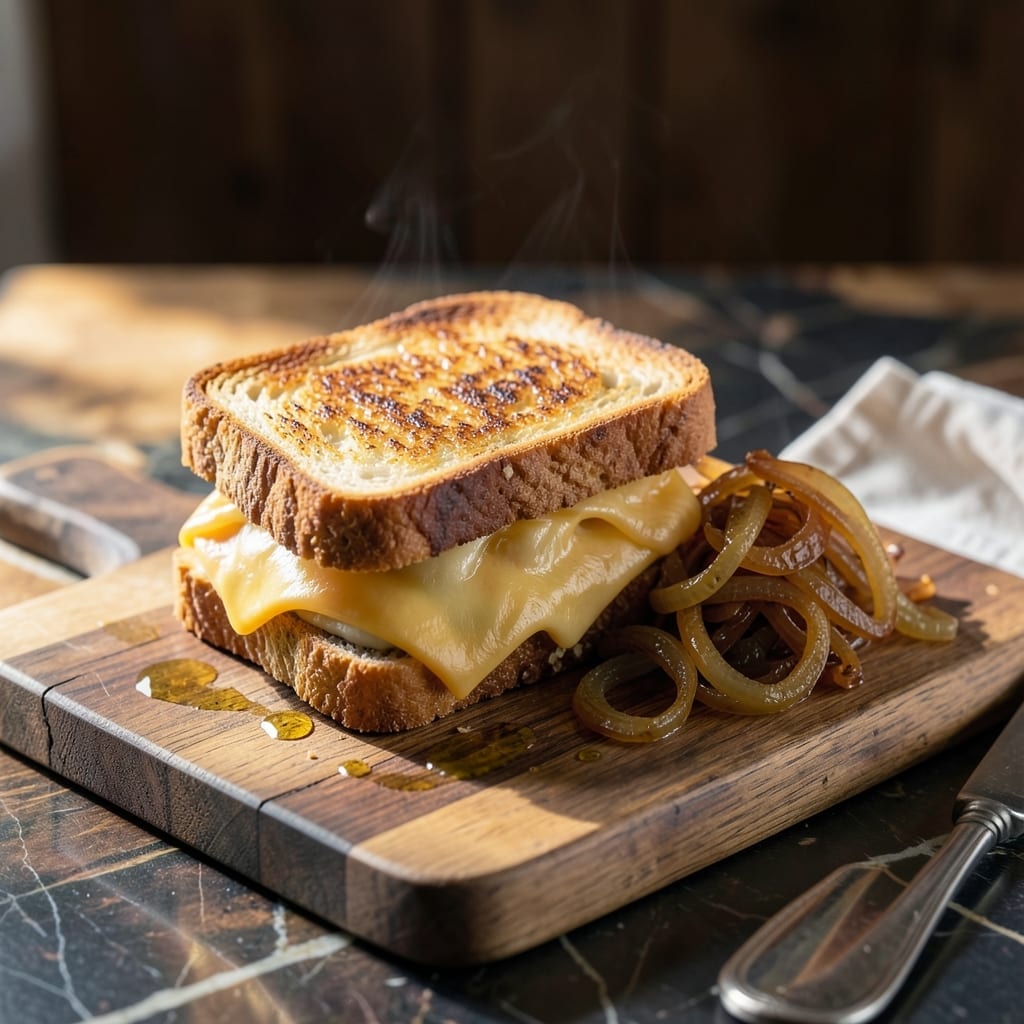 Award Winning Grilled Cheese Recipe: Melty Sharp Cheddar and Caramelized Onion Magic