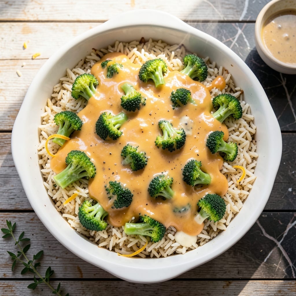 Rice and Broccoli Casserole Recipe With Cheese Whiz: Retro Creamy Bake